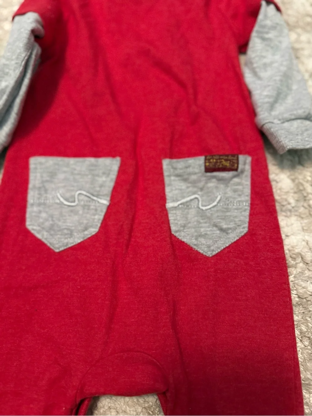 7 For All Mankind Red Footed One-Piece with Gray Sleeves and back pockets - 3/6M